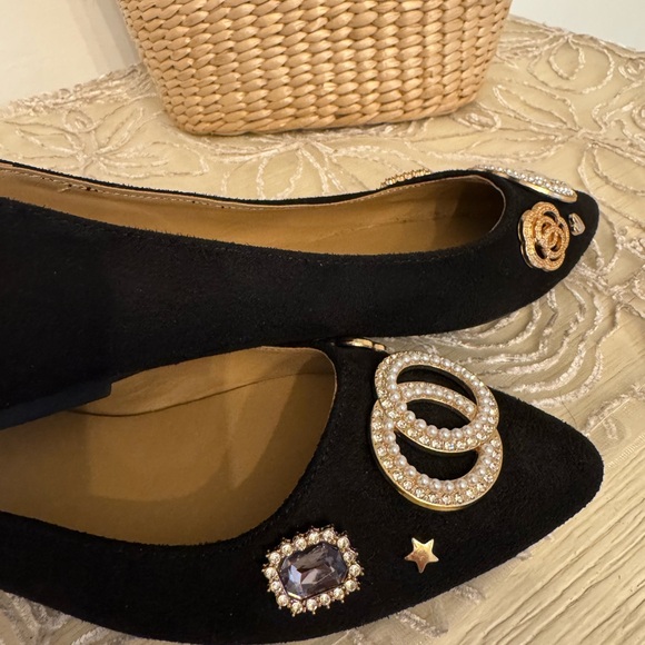 Rouge  Black Flats with Pearl & Gold Embellishments - Picture 7 of 16